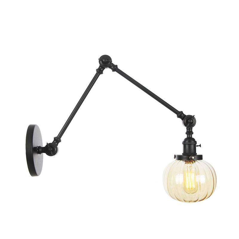 BowLift | Globe Clear/Amber Glass Wall Mounted Lighting Vintage 1 Light Indoor Sconces in Brass/Chrome/Black with Adjustable Arm, 8"+8"/8"+8"+8" L