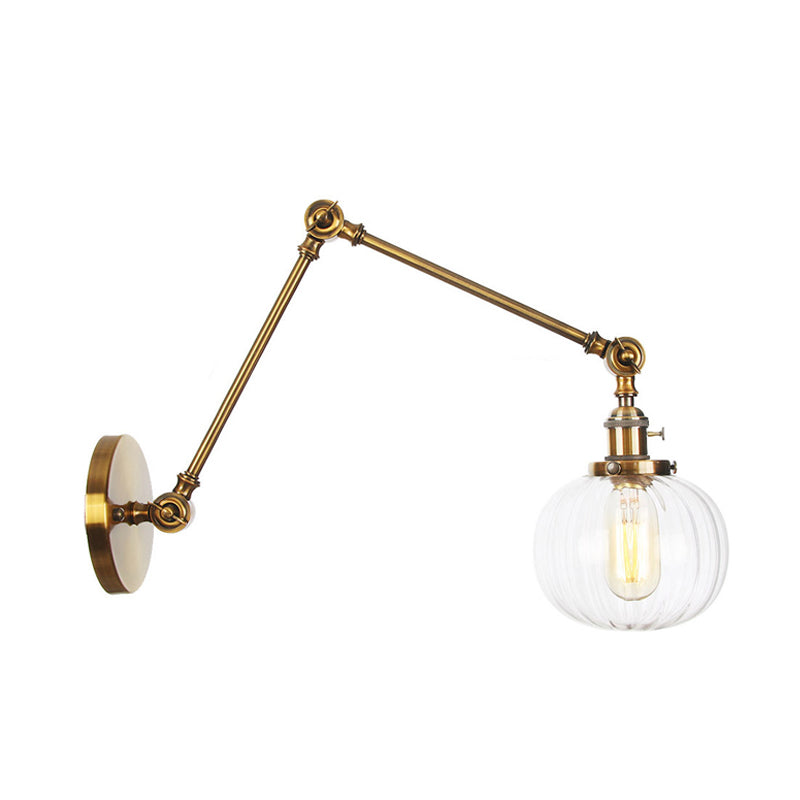 BowLift | Globe Clear/Amber Glass Wall Mounted Lighting Vintage 1 Light Indoor Sconces in Brass/Chrome/Black with Adjustable Arm, 8"+8"/8"+8"+8" L