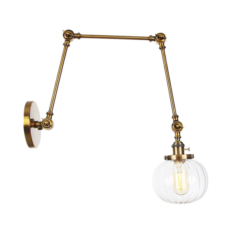 BowLift | Globe Clear/Amber Glass Wall Mounted Lighting Vintage 1 Light Indoor Sconces in Brass/Chrome/Black with Adjustable Arm, 8"+8"/8"+8"+8" L