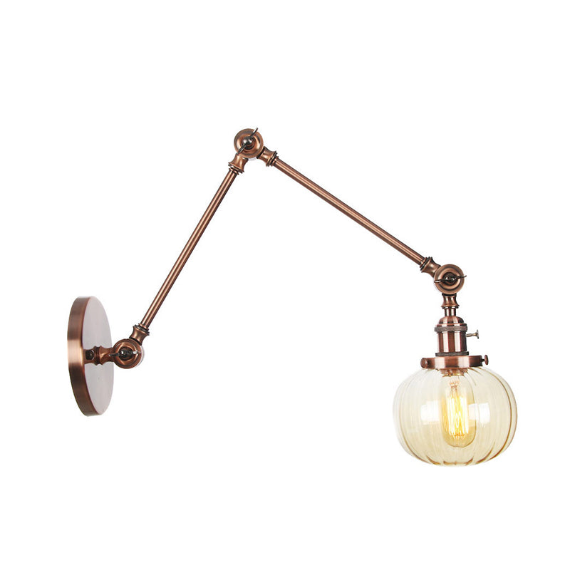 BowLift | Globe Clear/Amber Glass Wall Mounted Lighting Vintage 1 Light Indoor Sconces in Brass/Chrome/Black with Adjustable Arm, 8"+8"/8"+8"+8" L