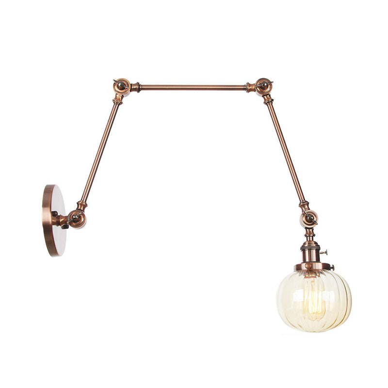 BowLift | Globe Clear/Amber Glass Wall Mounted Lighting Vintage 1 Light Indoor Sconces in Brass/Chrome/Black with Adjustable Arm, 8"+8"/8"+8"+8" L