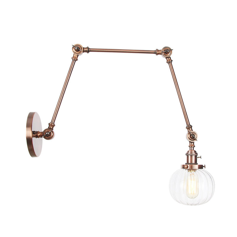BowLift | Globe Clear/Amber Glass Wall Mounted Lighting Vintage 1 Light Indoor Sconces in Brass/Chrome/Black with Adjustable Arm, 8"+8"/8"+8"+8" L