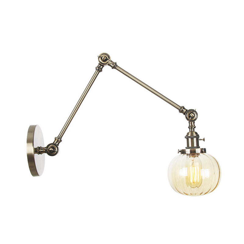 BowLift | Globe Clear/Amber Glass Wall Mounted Lighting Vintage 1 Light Indoor Sconces in Brass/Chrome/Black with Adjustable Arm, 8"+8"/8"+8"+8" L
