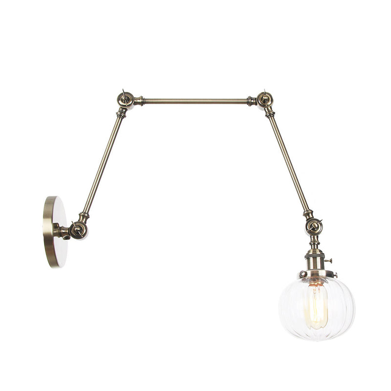 BowLift | Globe Clear/Amber Glass Wall Mounted Lighting Vintage 1 Light Indoor Sconces in Brass/Chrome/Black with Adjustable Arm, 8"+8"/8"+8"+8" L