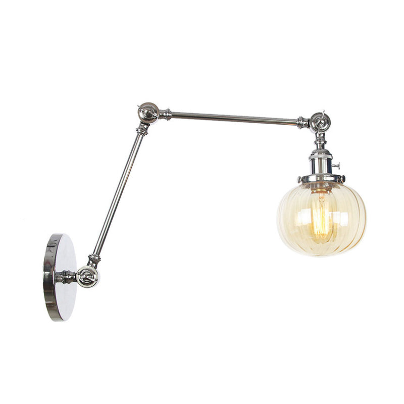 BowLift | Globe Clear/Amber Glass Wall Mounted Lighting Vintage 1 Light Indoor Sconces in Brass/Chrome/Black with Adjustable Arm, 8"+8"/8"+8"+8" L