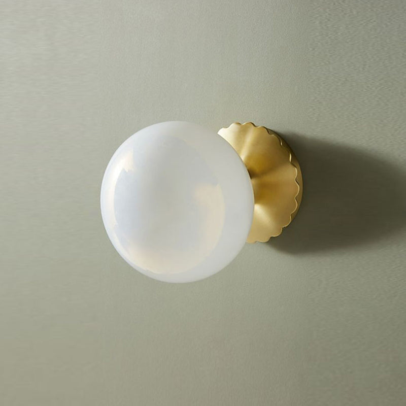 BowLift | 1 Light Living Room Wall Lamp Minimalist Gold Wall Lamp with Orb Milk Glass Shade