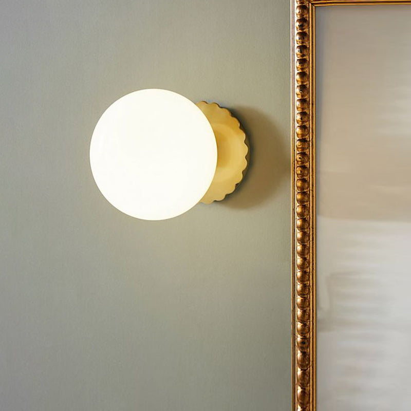 BowLift | 1 Light Living Room Wall Lamp Minimalist Gold Wall Lamp with Orb Milk Glass Shade