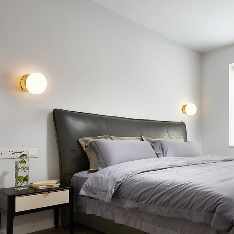 BowLift | 1 Light Living Room Wall Lamp Minimalist Gold Wall Lamp with Orb Milk Glass Shade