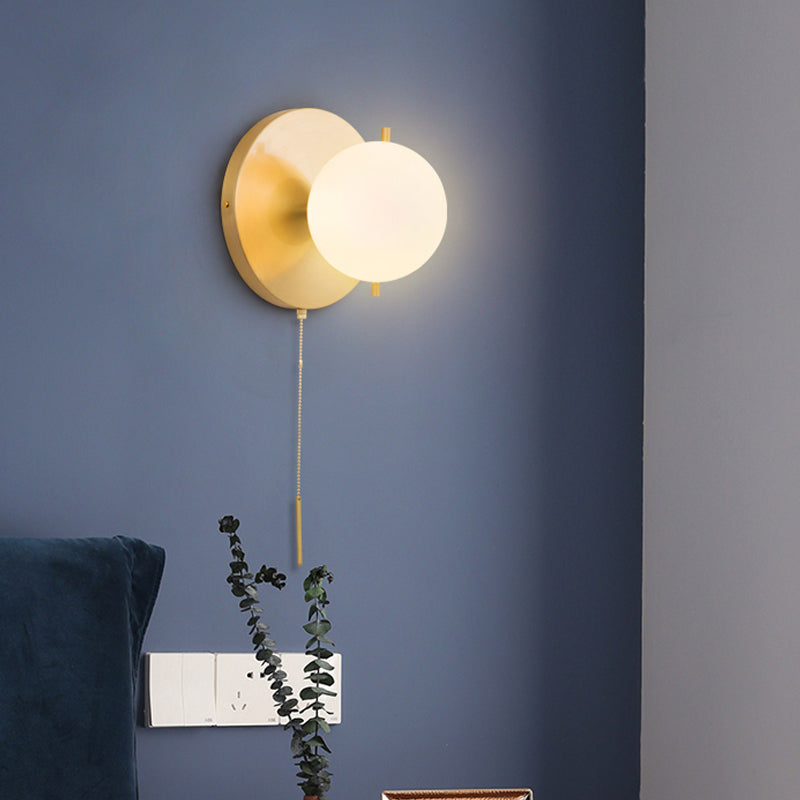 BowLift | Gold Sphere Wall Lighting Contemporary 1 Lamp Milk Glass Wall Lamp Fixture for Bedroom