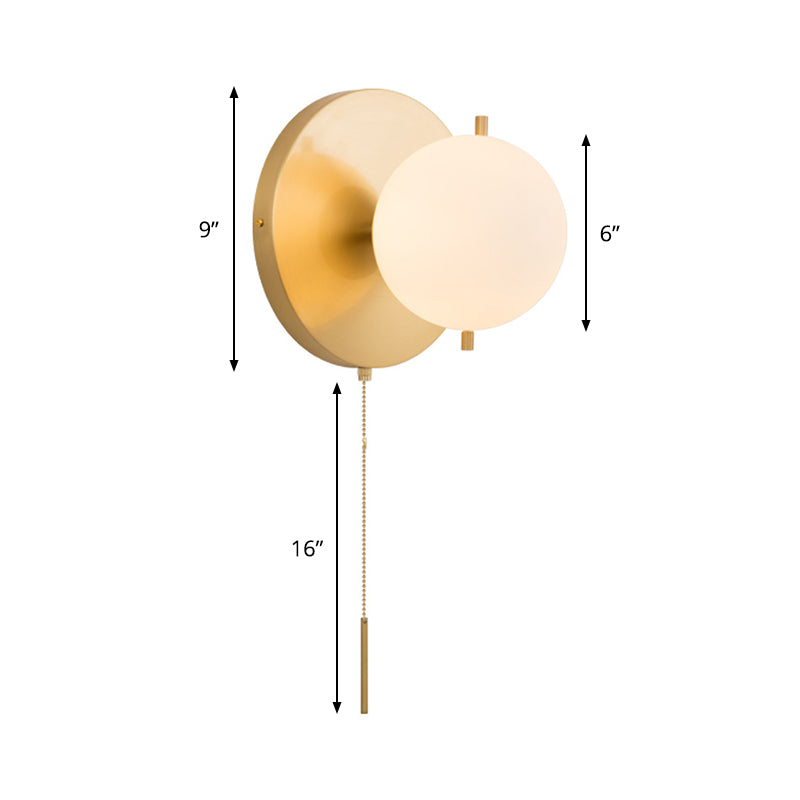 BowLift | Gold Sphere Wall Lighting Contemporary 1 Lamp Milk Glass Wall Lamp Fixture for Bedroom