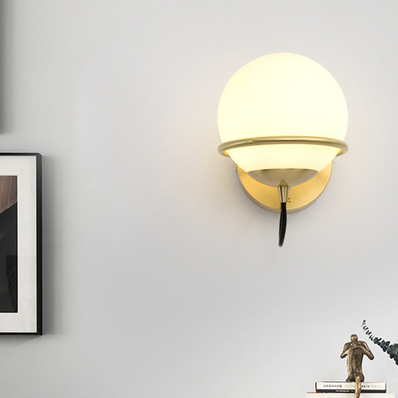 BowLift | 1 head nightstand wall lamp modern brass wall lighting with global white glass shade