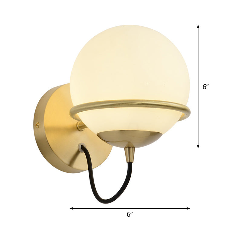 BowLift | 1 head nightstand wall lamp modern brass wall lighting with global white glass shade