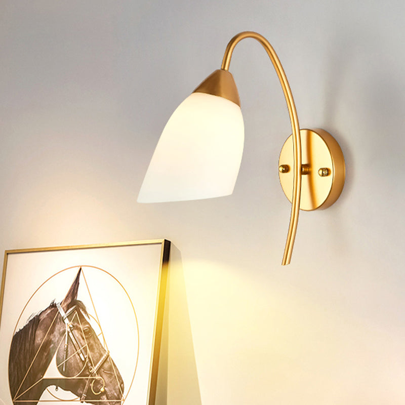 BowLift | 1 Head Bedroom Wall Lamp Modernism Gold Wall Mounted Light with Flare White Glass Shade