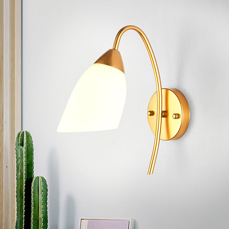 BowLift | 1 Head Bedroom Wall Lamp Modernism Gold Wall Mounted Light with Flare White Glass Shade
