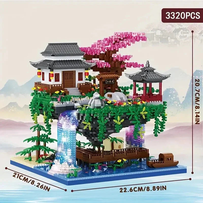 BowLift | 3320PCS Blocks Treehouse Diamond Building Garden Architecture Waterfall Light DIY Bricks Cherry Blossom Toy for Children Adult Gift