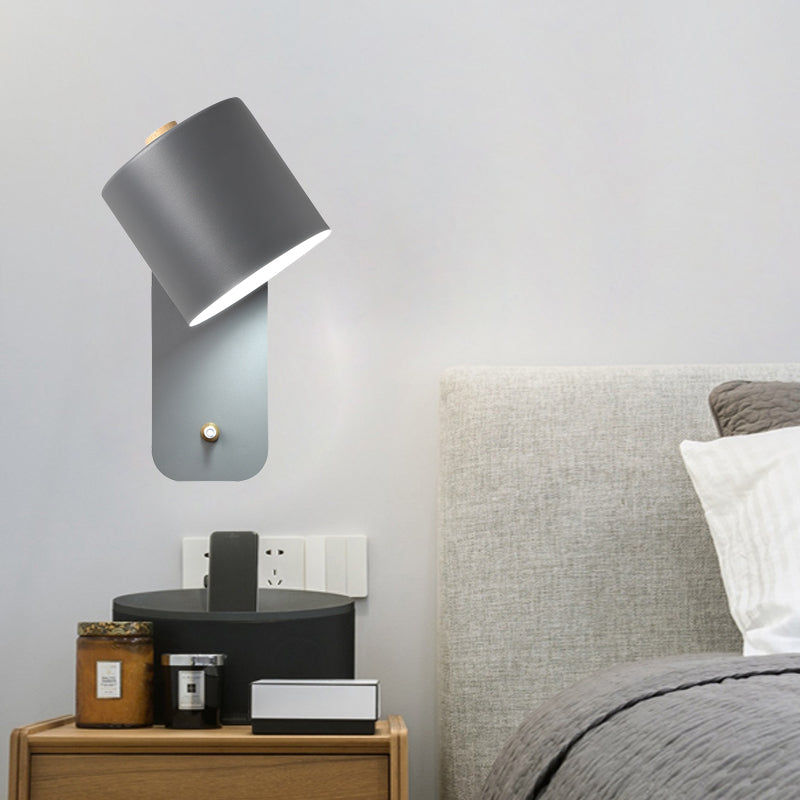 BowLift | 1 Bulb Tube Wall Sconce Modernist Metal Wall Lighting Fixture in Gray/Green with Rectangular Back Plate