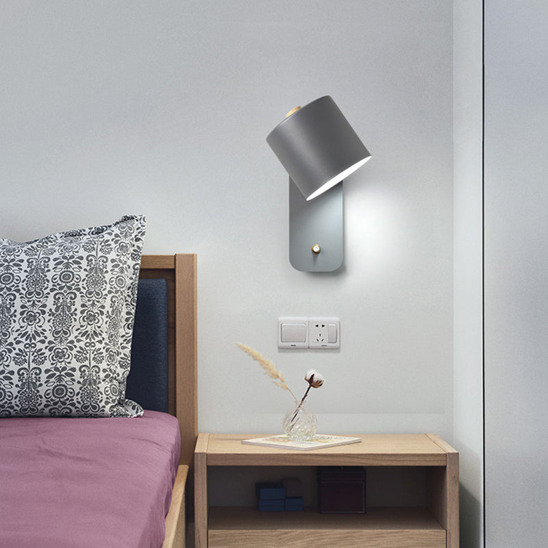 BowLift | 1 Bulb Tube Wall Sconce Modernist Metal Wall Lighting Fixture in Gray/Green with Rectangular Back Plate