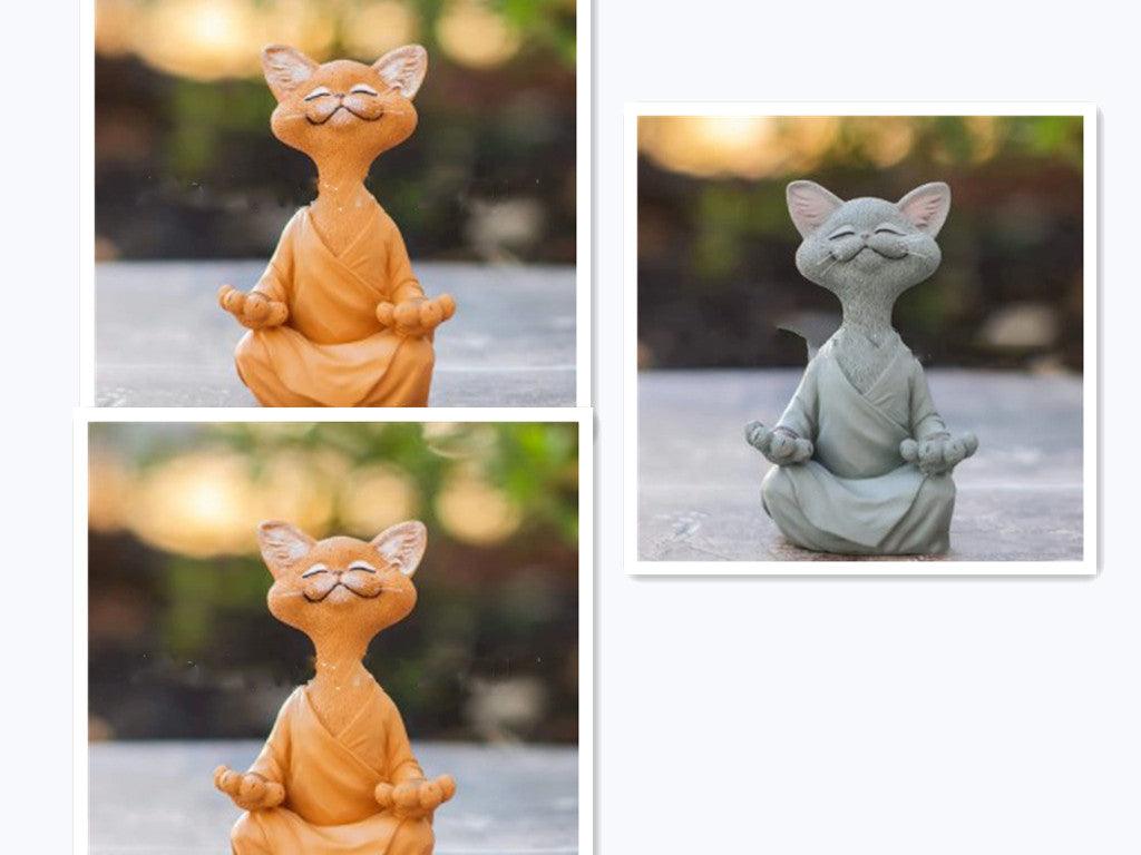 BowLift | Playful Black Buddha Cat Figure Meditation Yoga Collectible Happy Cat Decor Home Garden Decoration Garden Ornament