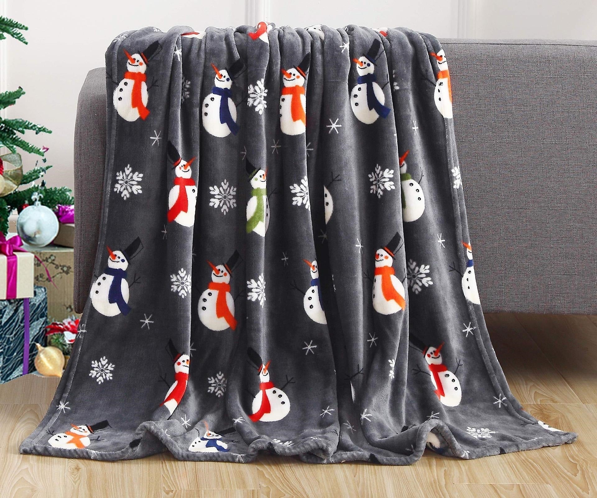 BowLift | Christmas Elk Snowman Santa Claus Print Blanket Winter Double-sided Flannel Blanket