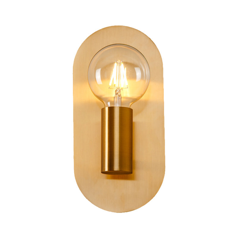 BowLift | 1 Head Exposed Bulb Wall Mount Lamp with Oval Metal Back Plate Postmodern Wall Lighting in Gold