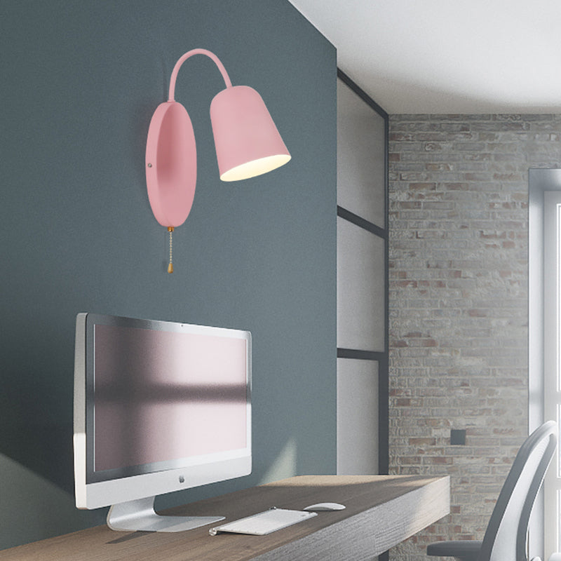 BowLift | Modern Cone Wall Light 1 Light Wall Mounted Lighting with Metal Shade and Pull Chain in Pink/Yellow/Blue/Green