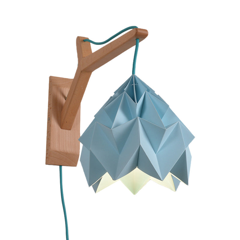 BowLift | Curved Shadow Paper Wall Lamp Macaron 1 Head White/Pink/Yellow/Blue/Green Sconce Lamp with Wooden Backplate