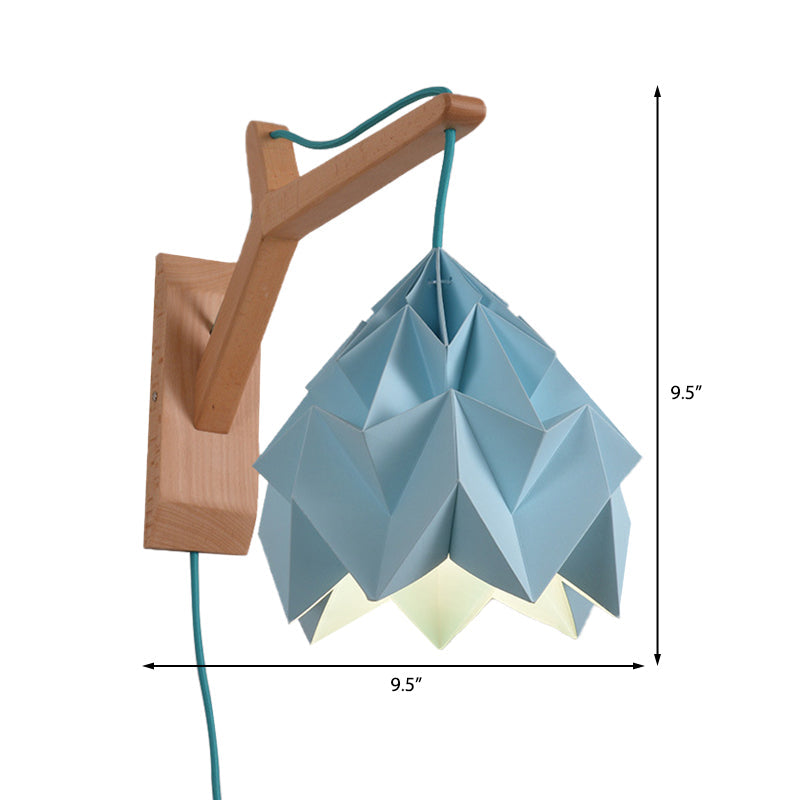 BowLift | Curved Shadow Paper Wall Lamp Macaron 1 Head White/Pink/Yellow/Blue/Green Sconce Lamp with Wooden Backplate