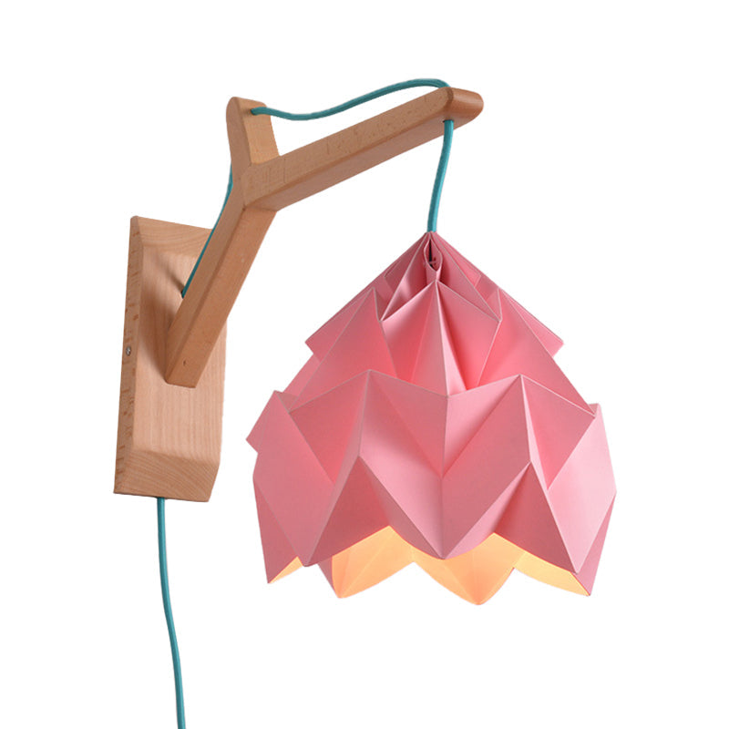 BowLift | Curved Shadow Paper Wall Lamp Macaron 1 Head White/Pink/Yellow/Blue/Green Sconce Lamp with Wooden Backplate