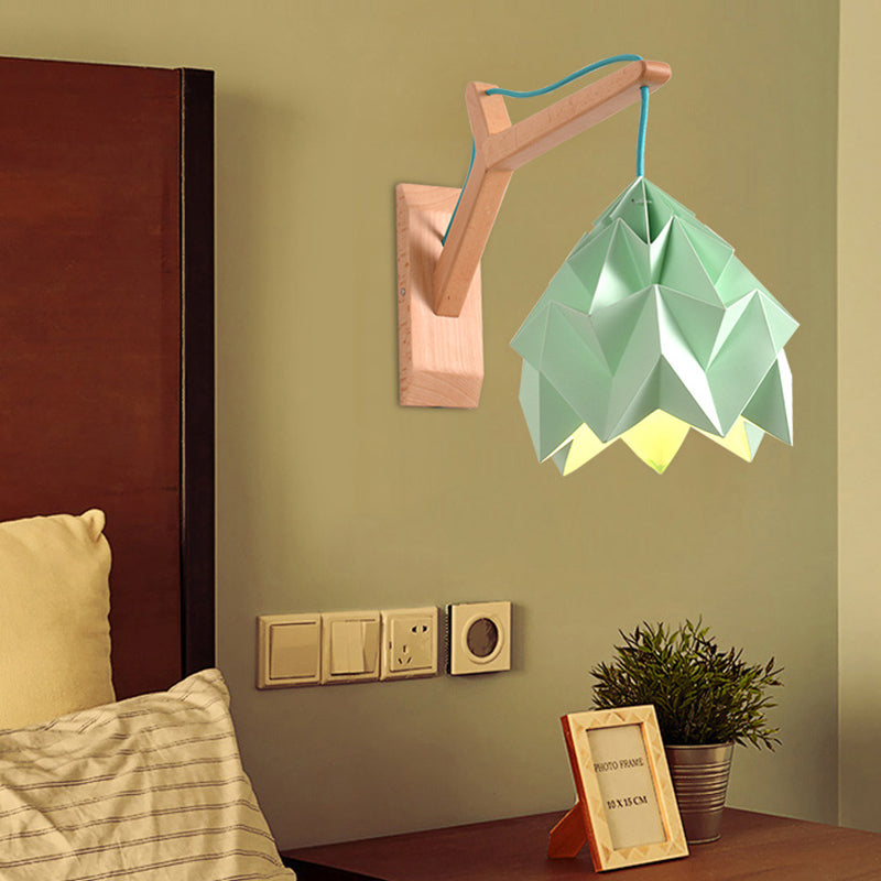 BowLift | Curved Shadow Paper Wall Lamp Macaron 1 Head White/Pink/Yellow/Blue/Green Sconce Lamp with Wooden Backplate