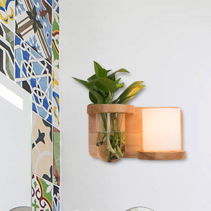 BowLift | 1 Main Barrel/Globe Wall Lamp Industrial Wood Opal Glass LED Wall Light for Living Room, Left/Right