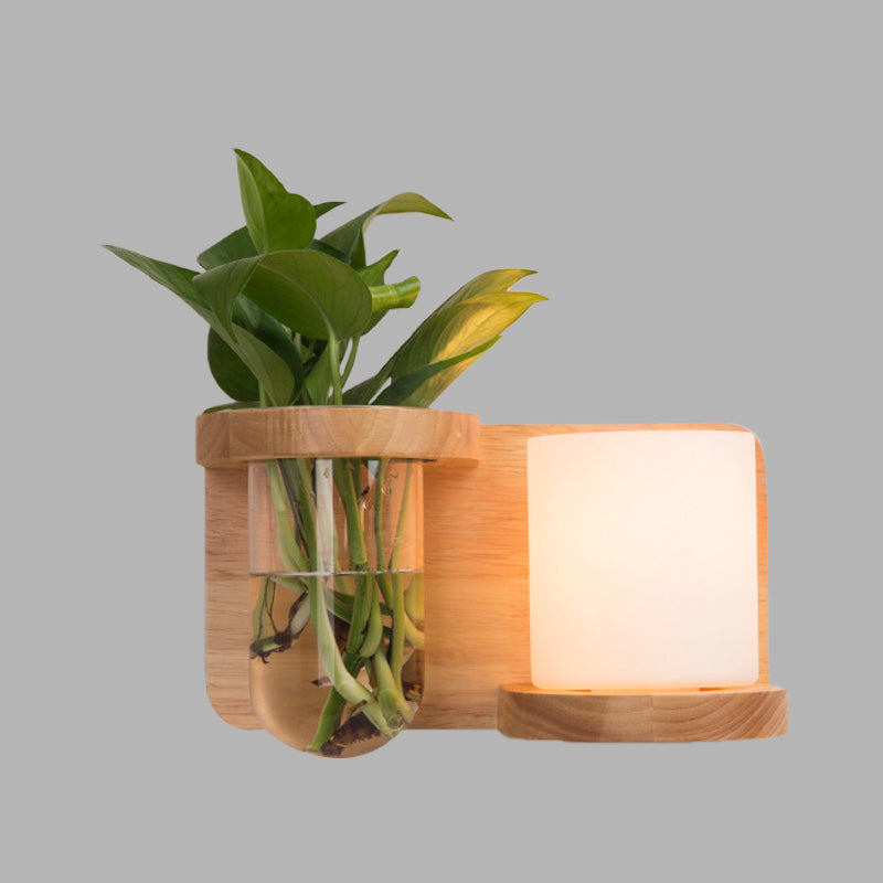 BowLift | 1 Main Barrel/Globe Wall Lamp Industrial Wood Opal Glass LED Wall Light for Living Room, Left/Right