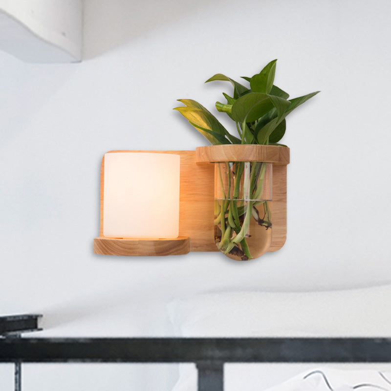 BowLift | 1 Main Barrel/Globe Wall Lamp Industrial Wood Opal Glass LED Wall Light for Living Room, Left/Right