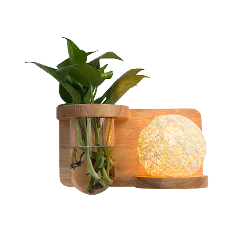 BowLift | 1 Main Barrel/Globe Wall Lamp Industrial Wood Opal Glass LED Wall Light for Living Room, Left/Right