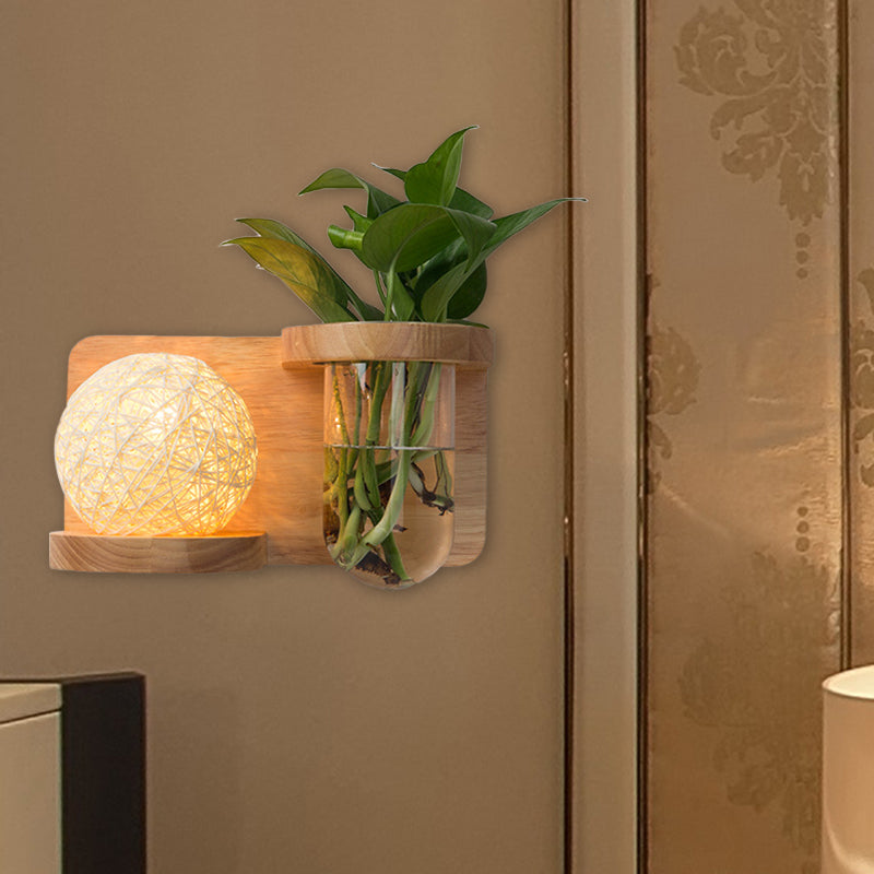 BowLift | 1 Main Barrel/Globe Wall Lamp Industrial Wood Opal Glass LED Wall Light for Living Room, Left/Right