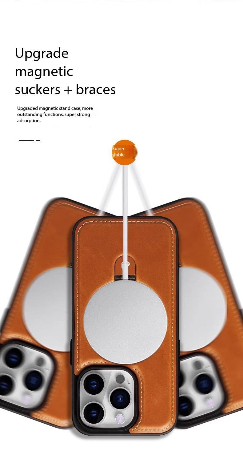 For 17ProMax Magnetic Bracket Phone Case High-end Business Leather Case