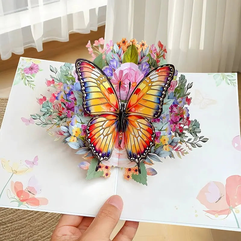 BowLift | 3D Pop-Up Greeting Card – Colorful Butterflies & Daisies with Envelope