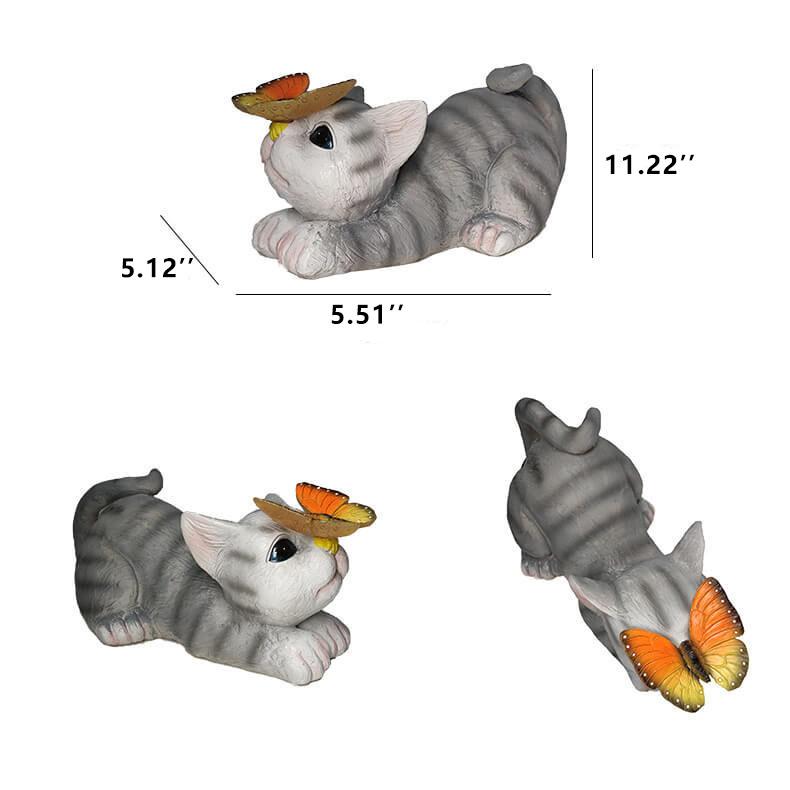 BowLift | SolarPurr Garden Light | LED Cat Figure with Butterfly | Solar Powered | Weatherproof | Outdoor Decoration