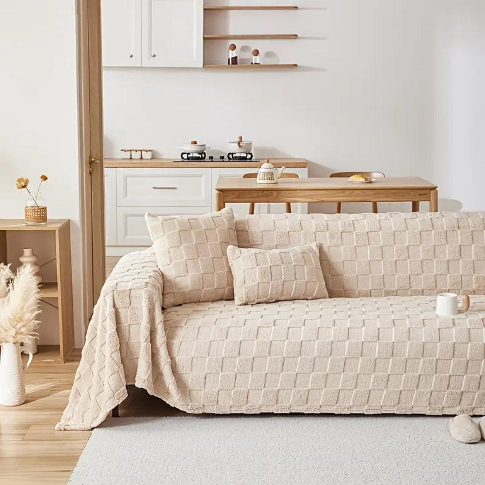 BowLift | Checkered Plush Velvet Sofa Cover