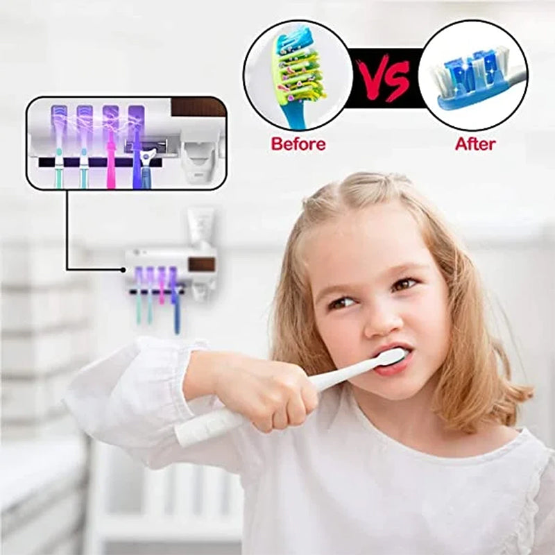 BowLift | Smart UV Light Sterilizer Toothbrush Holder, Wall Mounted Toothpaste Dispenser