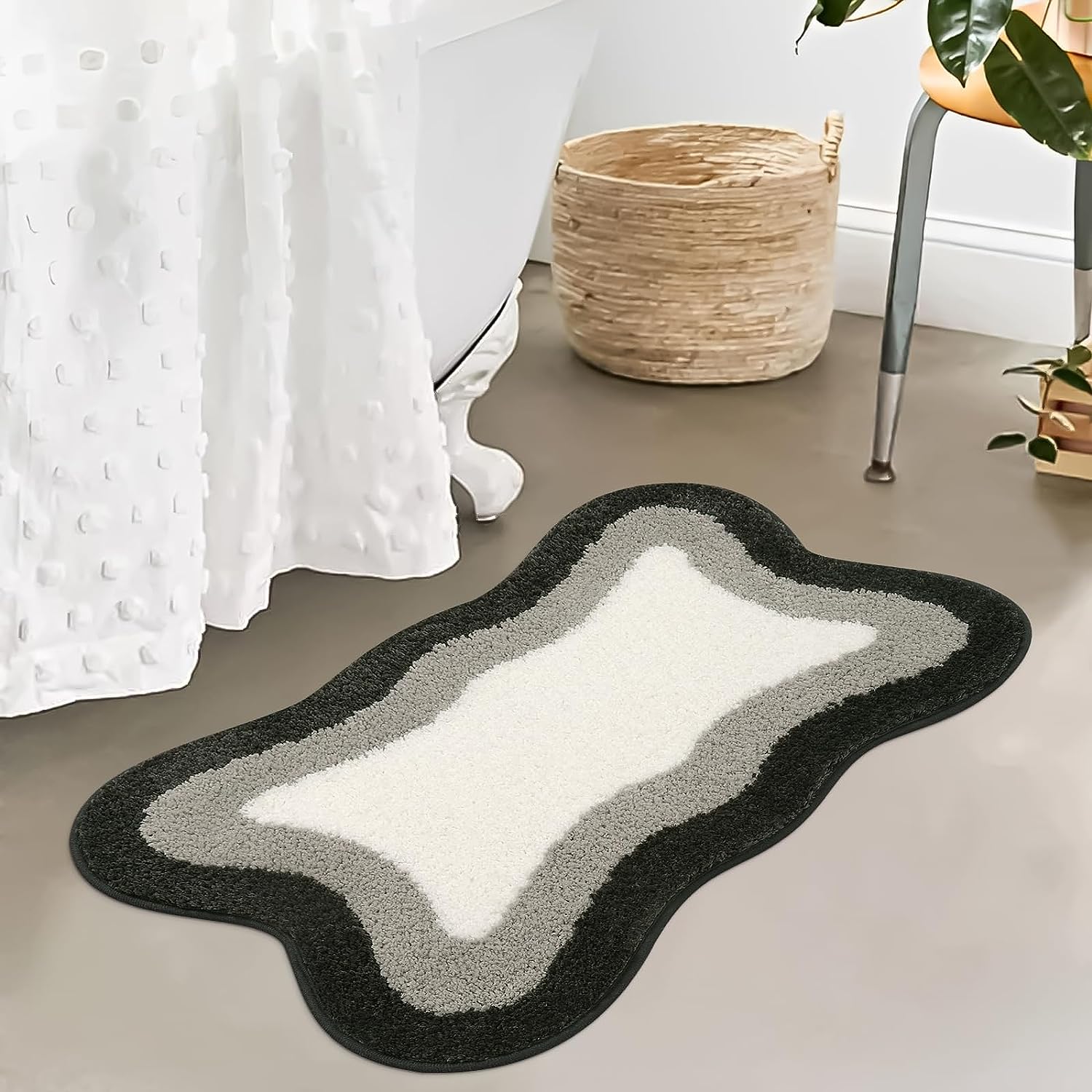 BowLift | Black Gradient Bath Mats, Carpet for Bathrooms, Cute Non-Slip Irregular Carpet for Shower Room