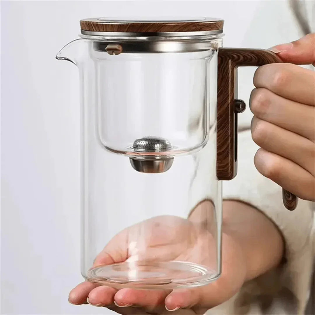 BowLift | Elegant Teapot Made of Glass with Wooden Handle – Transparent Teapot for Tea Enjoyment