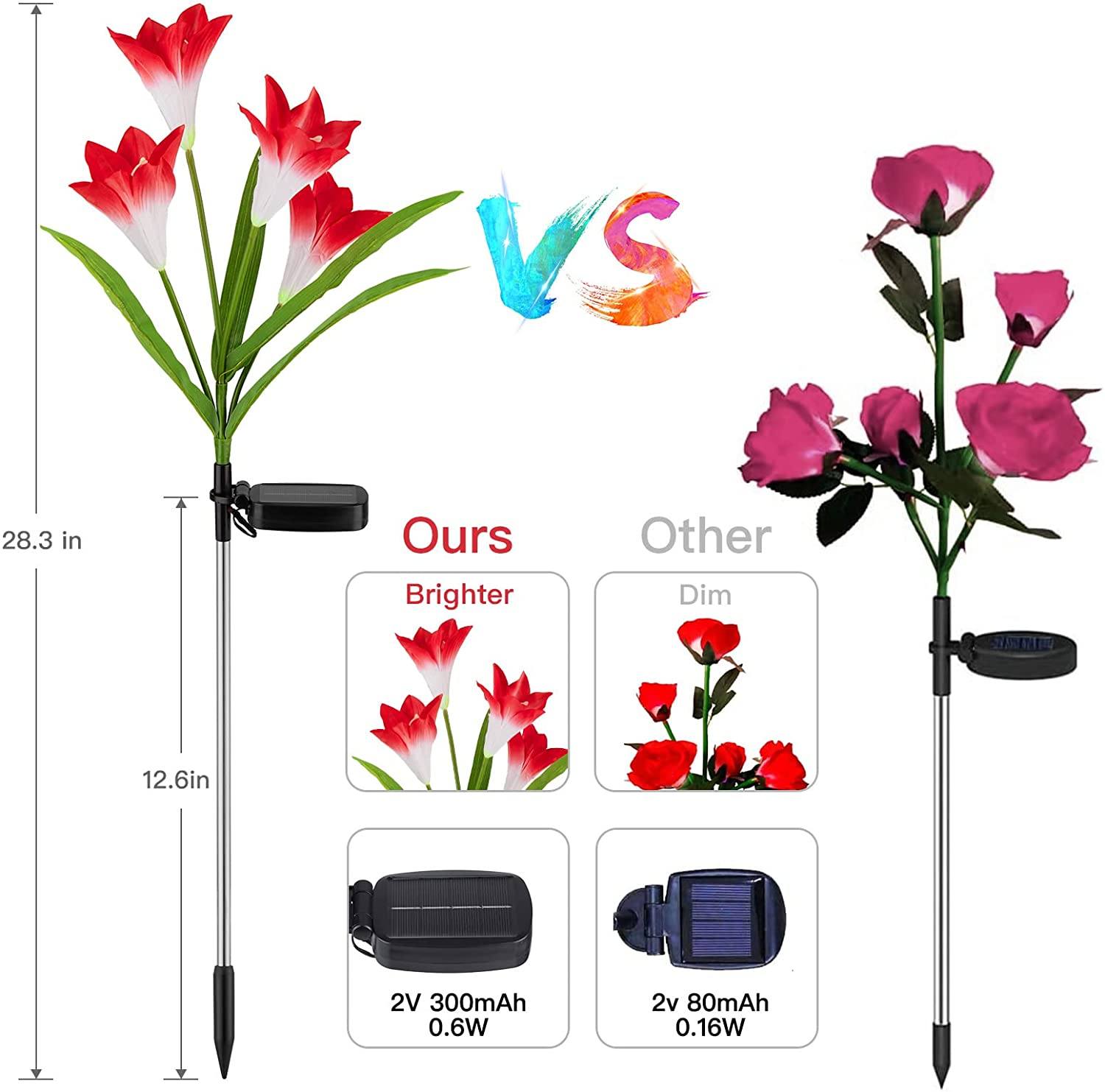 BowLift | 4-pack: Solar garden lights with color change and 16 larger lily flowers