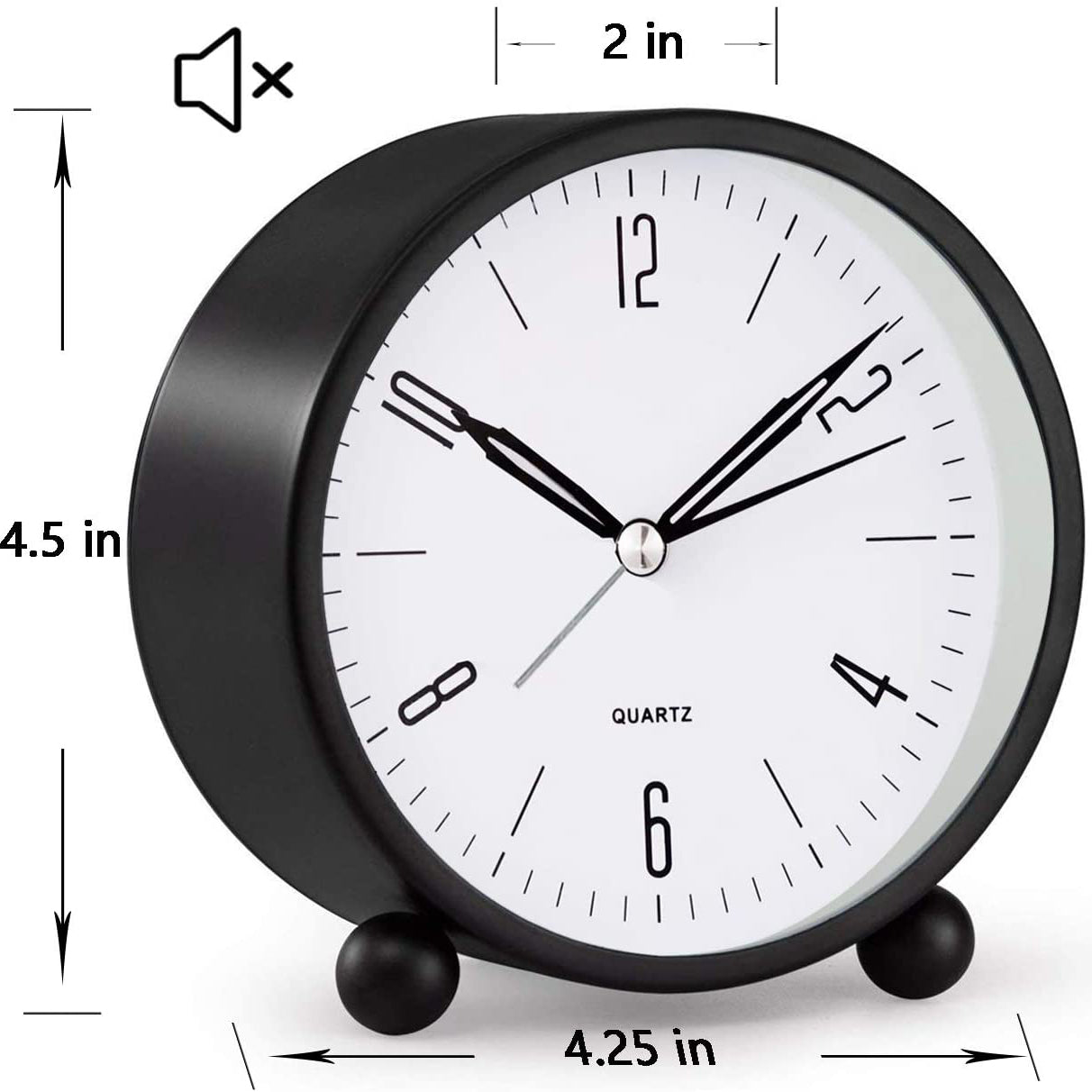 BowLift | 4" Super Silent Non Ticking Analog Clock with Night Light