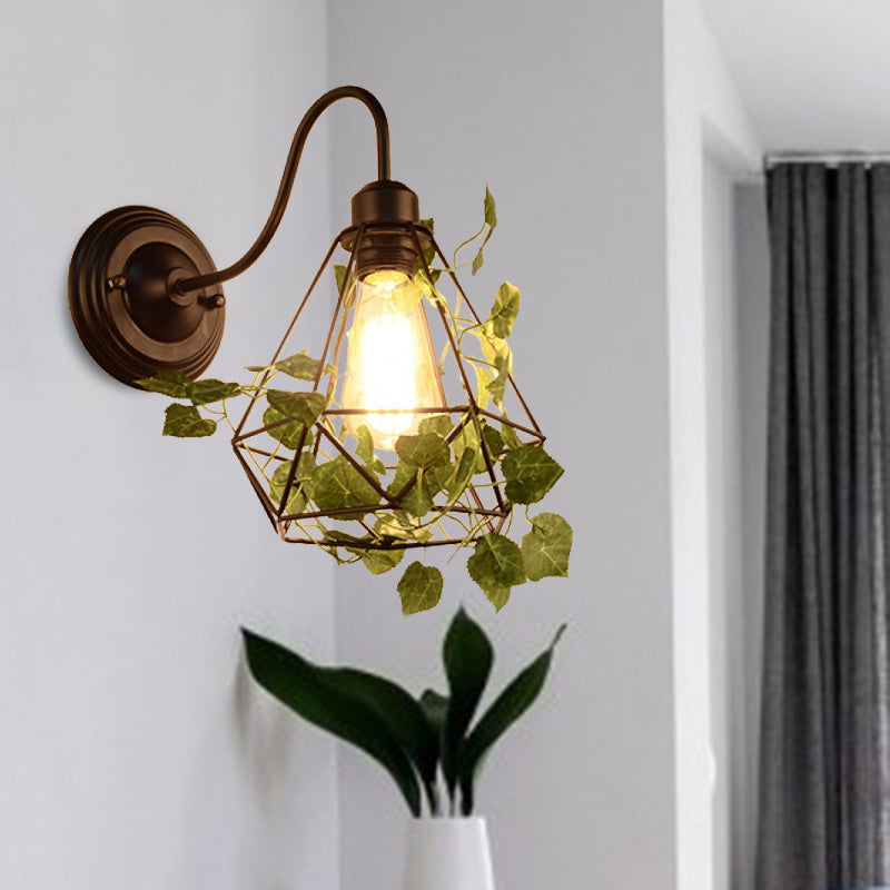 BowLift | 1 Light Wall Lighting Fixture Industrial Diamond / Globe / Square Metal LED Wall Lamp Sconces in Black with Plants