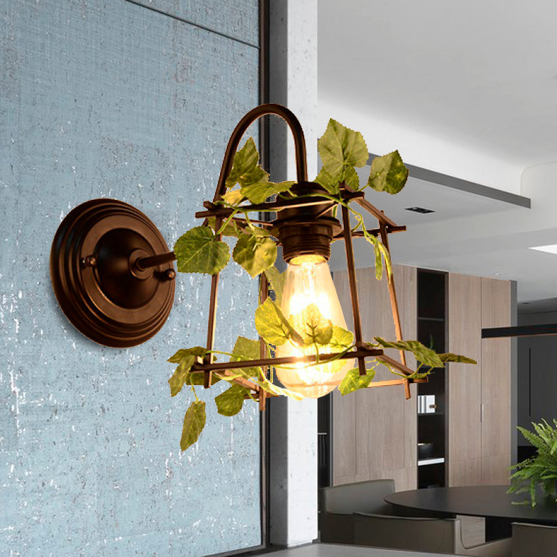 BowLift | 1 Light Wall Lighting Fixture Industrial Diamond / Globe / Square Metal LED Wall Lamp Sconces in Black with Plants