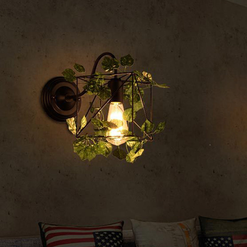 BowLift | 1 Light Wall Lighting Fixture Industrial Diamond / Globe / Square Metal LED Wall Lamp Sconces in Black with Plants