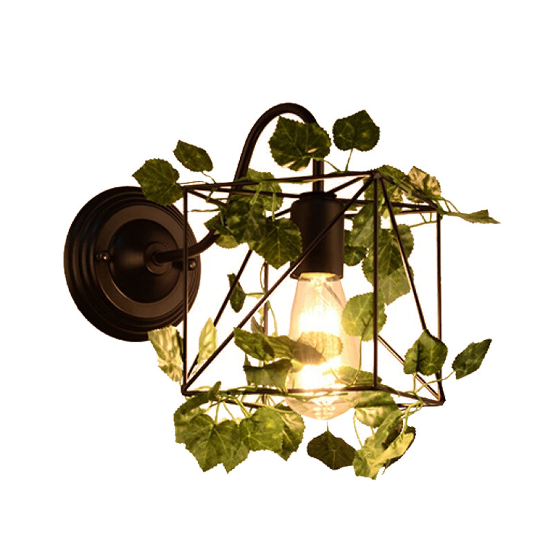 BowLift | 1 Light Wall Lighting Fixture Industrial Diamond / Globe / Square Metal LED Wall Lamp Sconces in Black with Plants