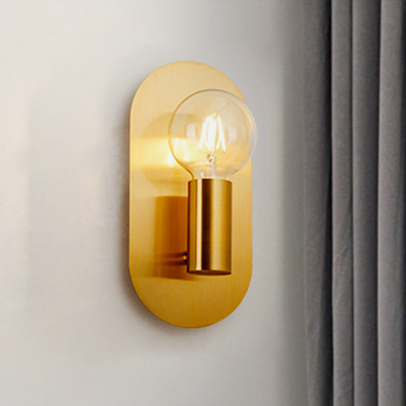 BowLift | 1 Head Exposed Bulb Wall Mount Lamp with Oval Metal Back Plate Postmodern Wall Lighting in Gold