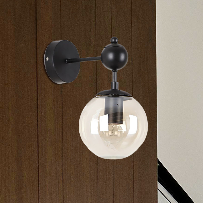 BowLift | Globe Shade Living Room Wall Light Industrial Clear/Grey/Amber Glass 1 Light Black Wall Lamp