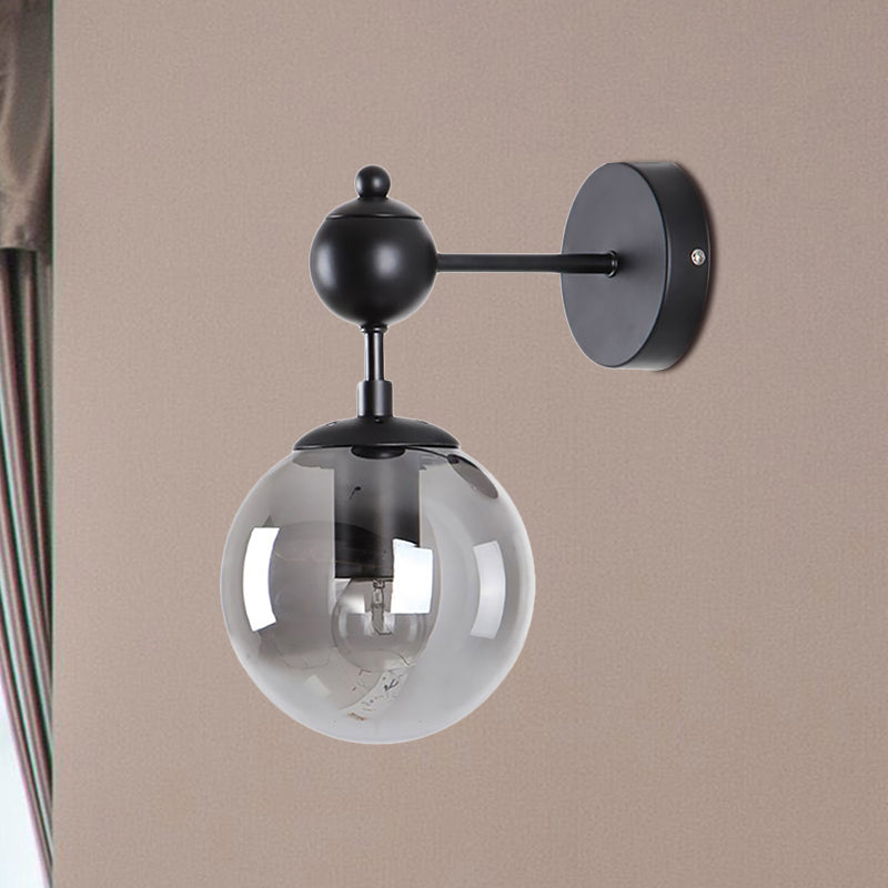 BowLift | Globe Shade Living Room Wall Light Industrial Clear/Grey/Amber Glass 1 Light Black Wall Lamp